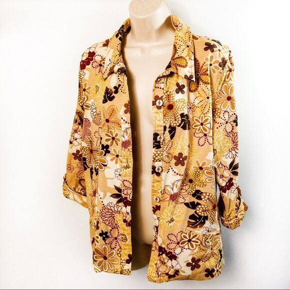 Serengeti Retro Floral Jacket Top Sz L - Picture 10 of 12